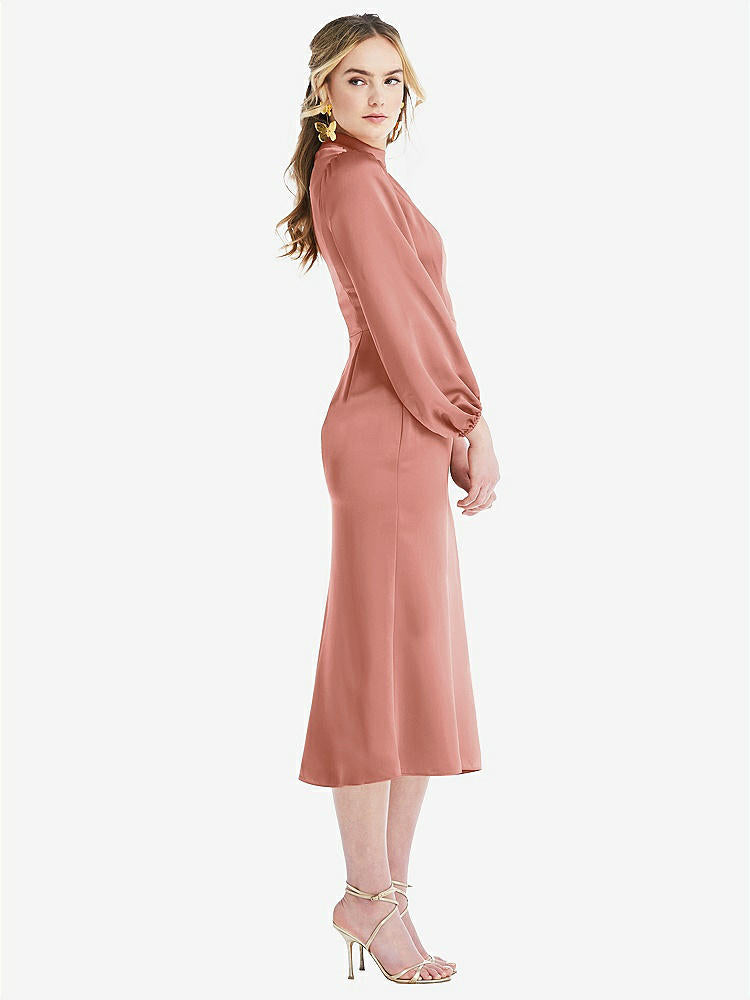 【STYLE: LB024】High Collar Puff Sleeve Midi Dress - Bronwyn【COLOR: Desert Rose】