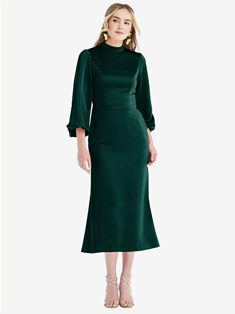 【NEW】【STYLE: LB024】高 襟 パフ 袖 MIDI ドレス - ブロンウィン【COLOR: Evergreen】【SIZE: 00-30W】