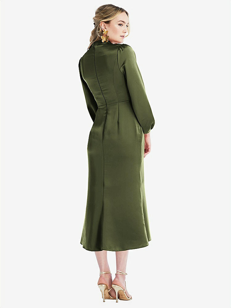【STYLE: LB024】High Collar Puff Sleeve Midi Dress - Bronwyn【COLOR: Olive Green】