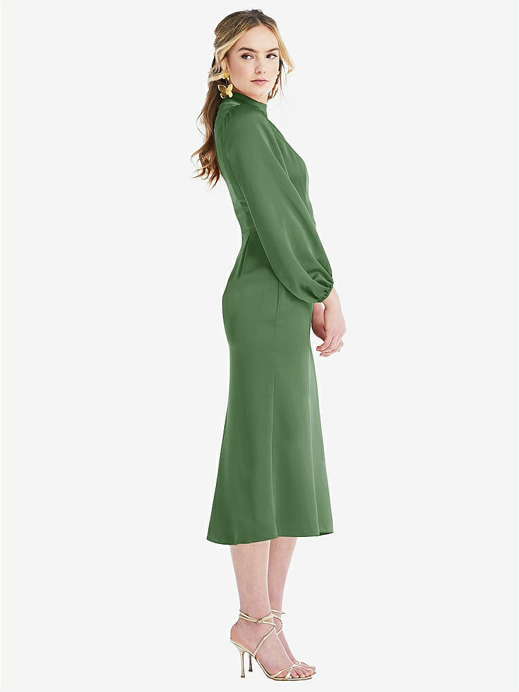 【STYLE: LB024】High Collar Puff Sleeve Midi Dress - Bronwyn【COLOR: Vineyard Green】