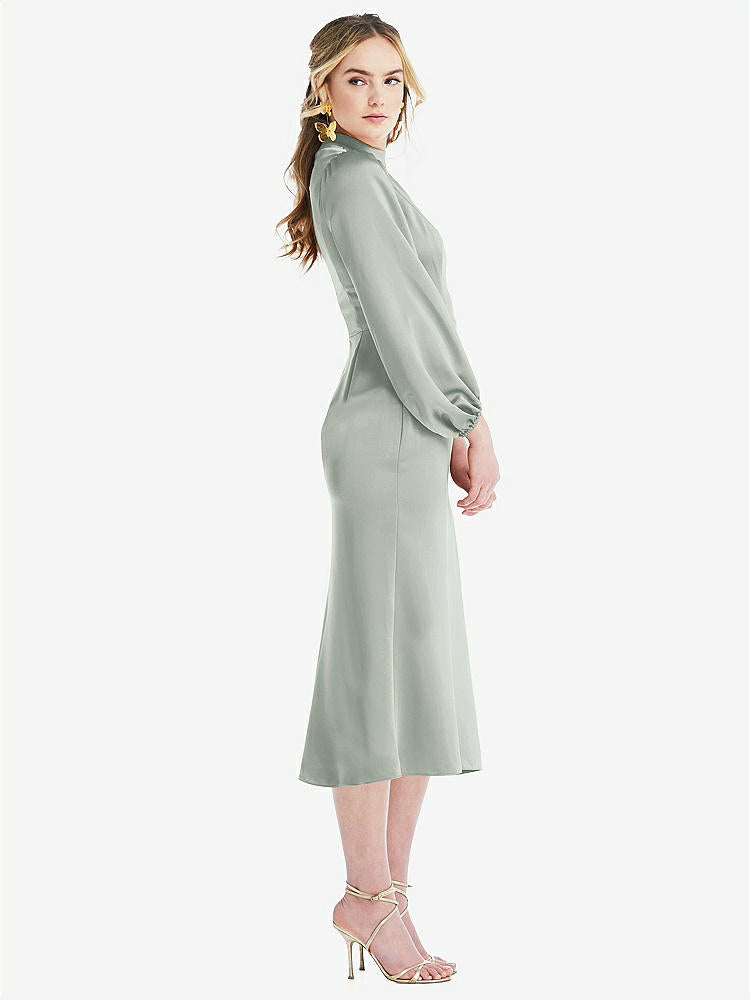 【STYLE: LB024】High Collar Puff Sleeve Midi Dress - Bronwyn【COLOR: Willow Green】
