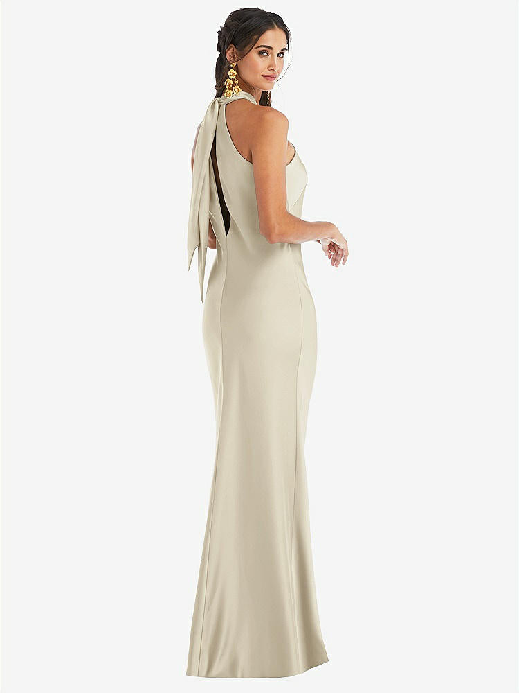 【STYLE: LB025】Draped Twist Halter Tie-Back Trumpet Gown【COLOR: Champagne】