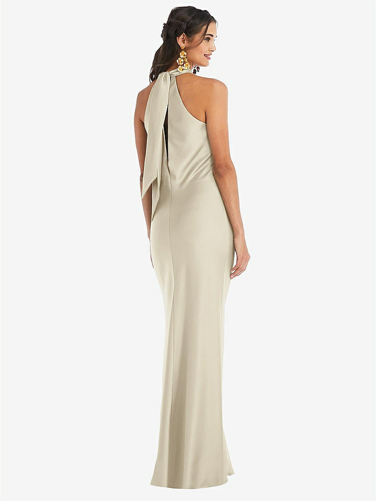 【STYLE: LB025】Draped Twist Halter Tie-Back Trumpet Gown【COLOR: Champagne】