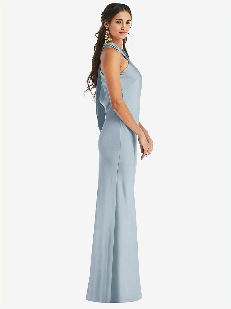 【STYLE: LB025】Draped Twist Halter Tie-Back Trumpet Gown【COLOR: Mist】