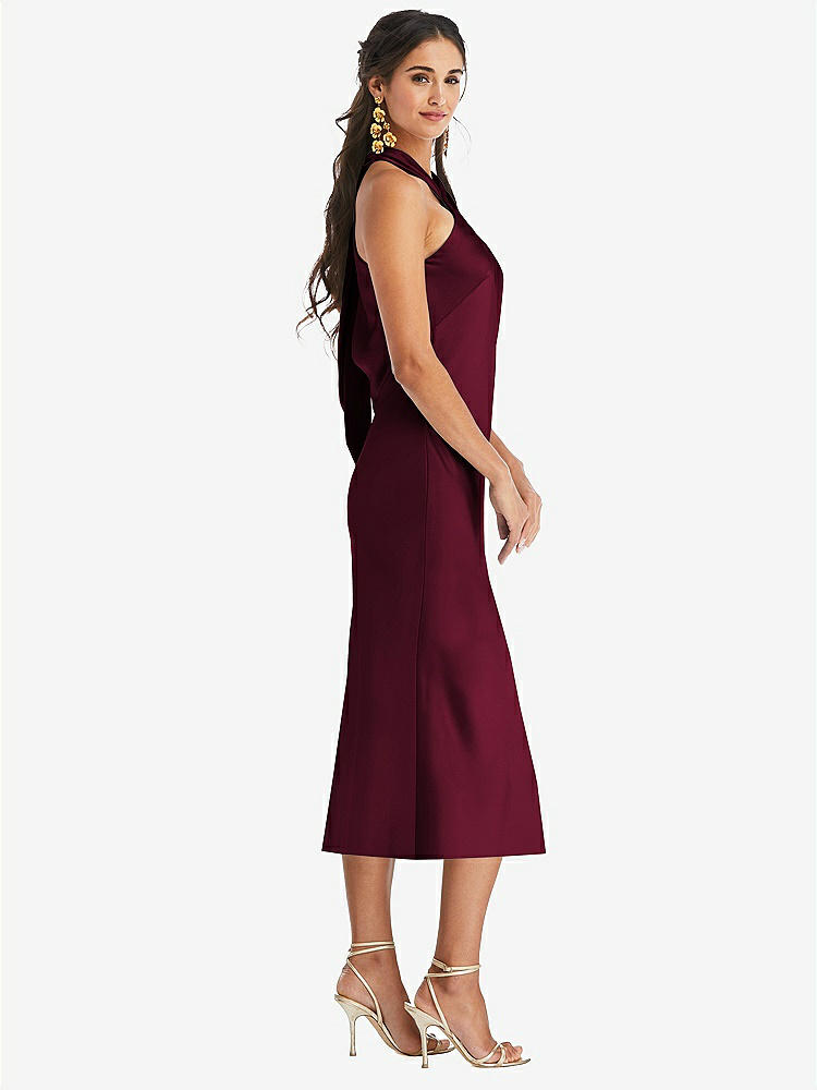 【NEW】【STYLE: LB026】ドレープ ひねり ホルター ネクタイバック MIDI ドレス - パロマ【COLOR: Cabernet】【SIZE: 00-30W】