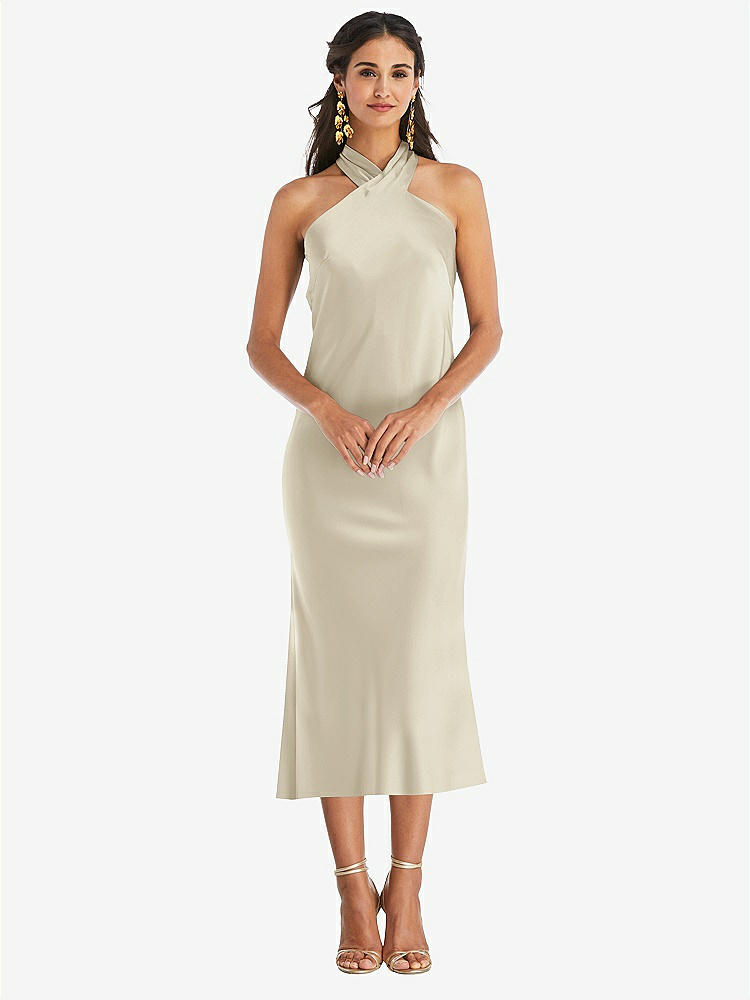 【STYLE: LB026】Draped Twist Halter Tie-Back Midi Dress - Paloma【COLOR: Champagne】
