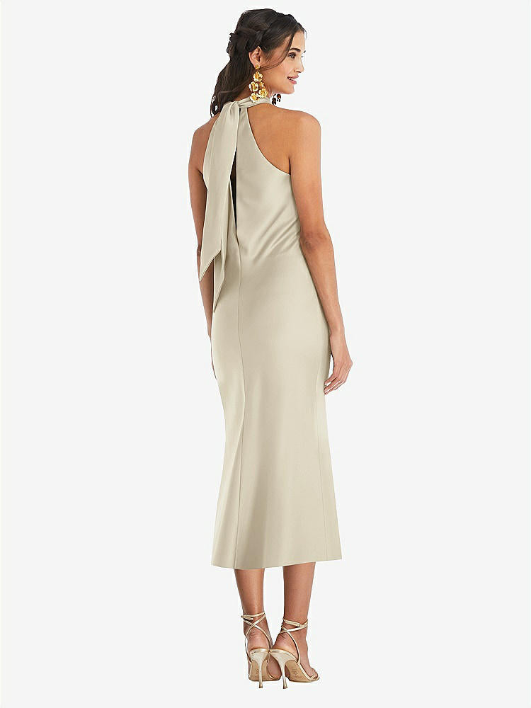 【STYLE: LB026】Draped Twist Halter Tie-Back Midi Dress - Paloma【COLOR: Champagne】