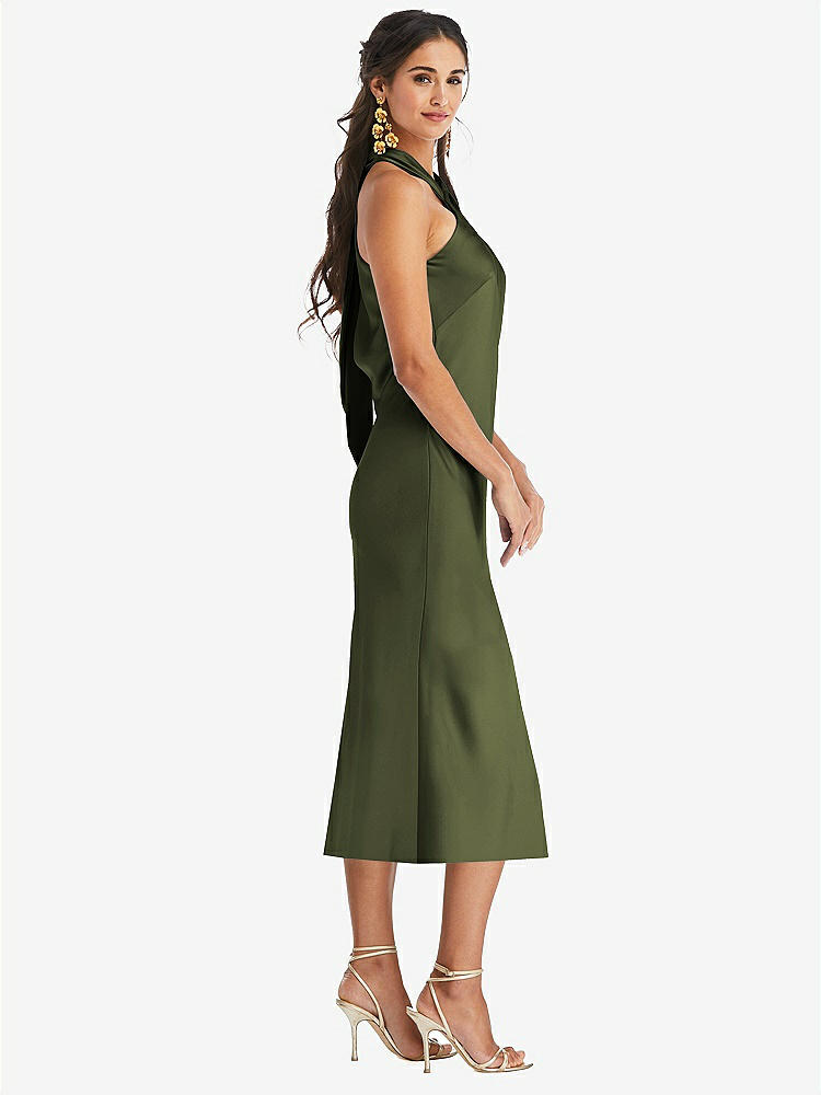 【STYLE: LB026】Draped Twist Halter Tie-Back Midi Dress - Paloma【COLOR: Olive Green】