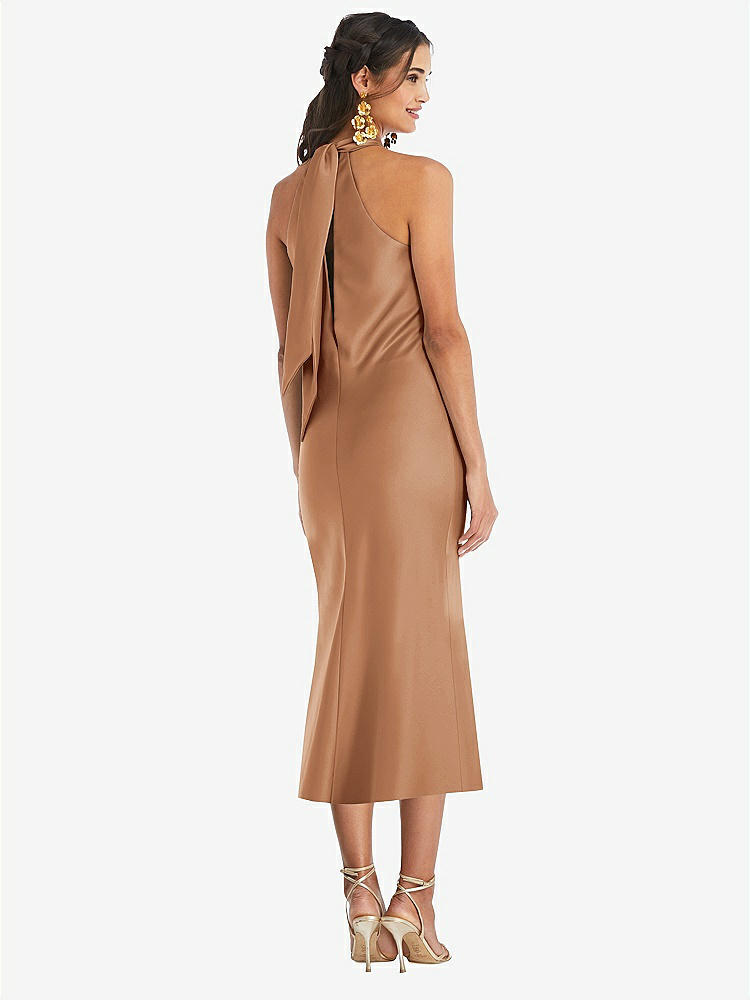 【STYLE: LB026】Draped Twist Halter Tie-Back Midi Dress - Paloma【COLOR: Toffee】