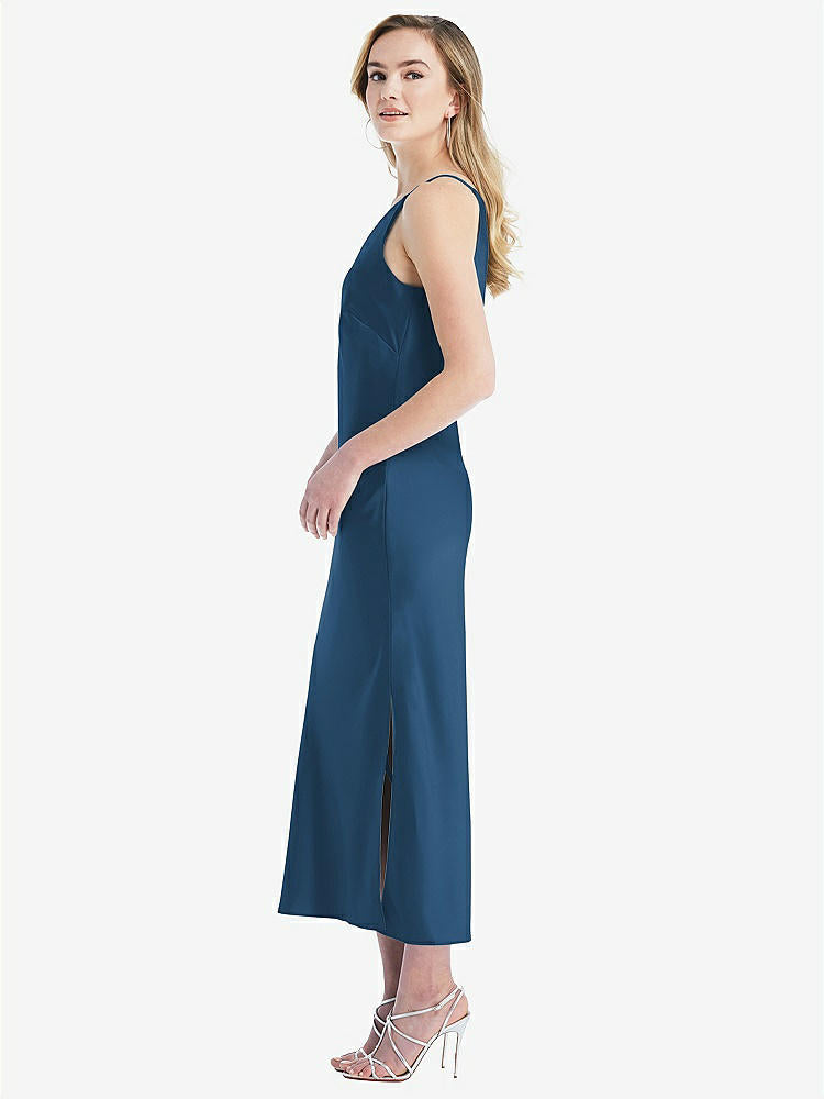 【STYLE: 8202】One-Shoulder Asymmetrical Midi Slip Dress【COLOR: Dusk Blue】