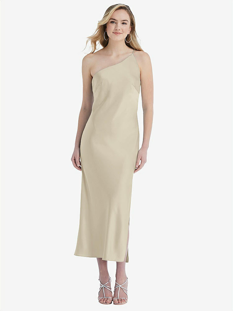 【NEW】【STYLE: 8202】ワンショルダー 非対称 MIDI スリップ ドレス【COLOR: Champagne】【SIZE: 00-30W】