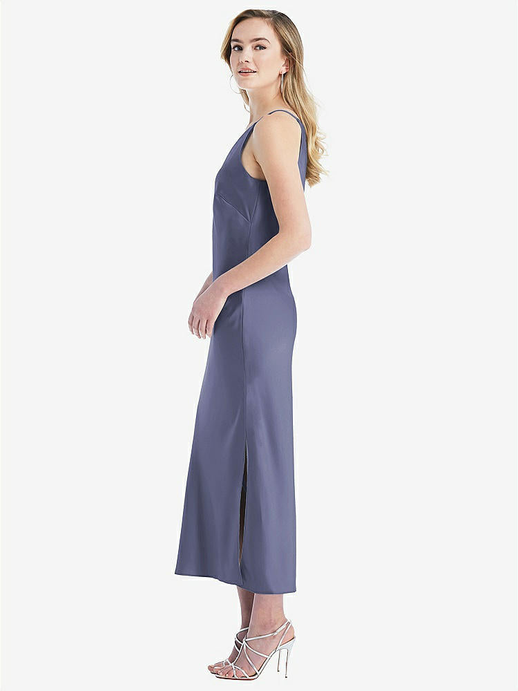 【STYLE: 8202】One-Shoulder Asymmetrical Midi Slip Dress【COLOR: French Blue】