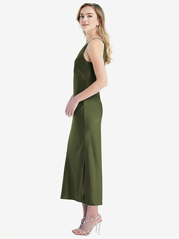 【STYLE: 8202】One-Shoulder Asymmetrical Midi Slip Dress【COLOR: Olive Green】