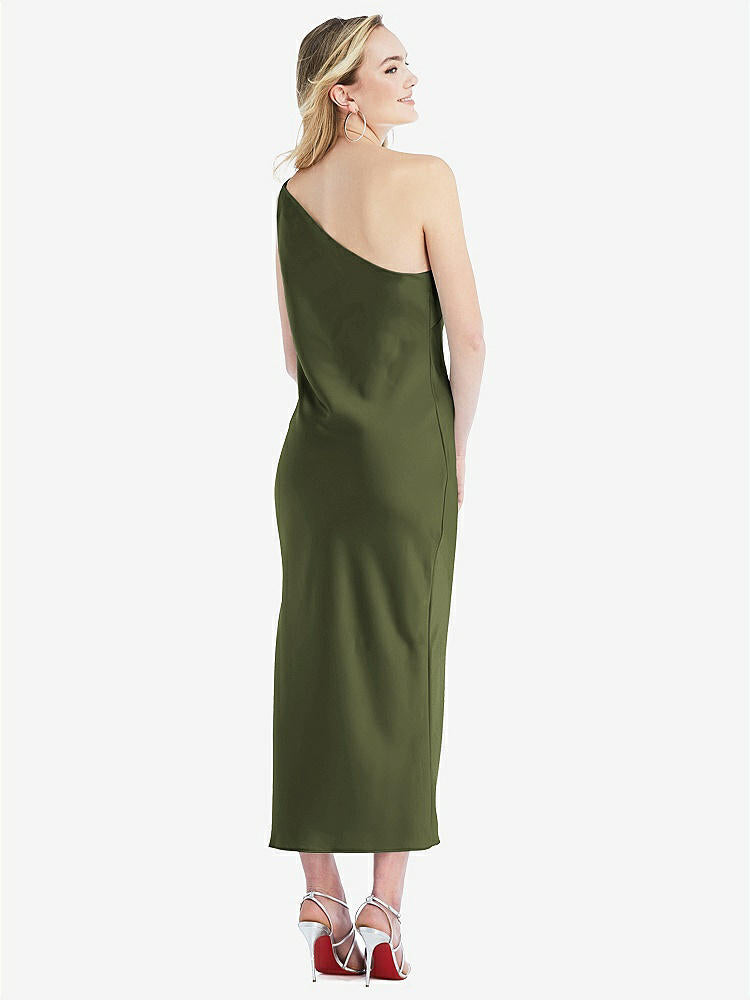 【STYLE: 8202】One-Shoulder Asymmetrical Midi Slip Dress【COLOR: Olive Green】