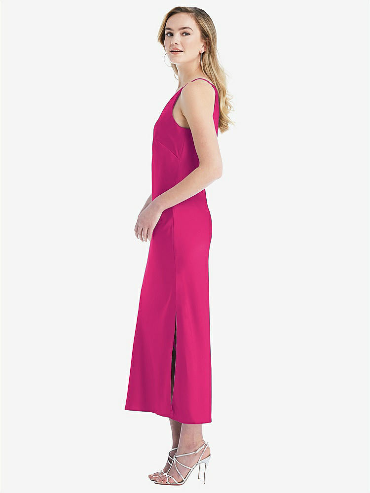 【STYLE: 8202】One-Shoulder Asymmetrical Midi Slip Dress【COLOR: Think Pink】