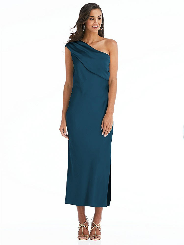 【STYLE: 8203】Draped One-Shoulder Convertible Midi Slip Dress【COLOR: Atlantic Blue】