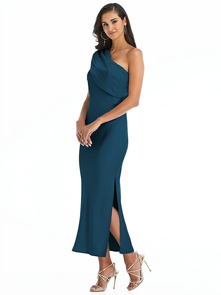 【STYLE: 8203】Draped One-Shoulder Convertible Midi Slip Dress【COLOR: Atlantic Blue】