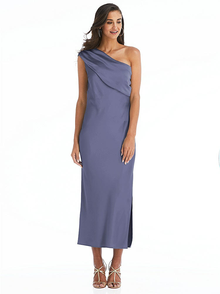 【STYLE: 8203】Draped One-Shoulder Convertible Midi Slip Dress【COLOR: French Blue】
