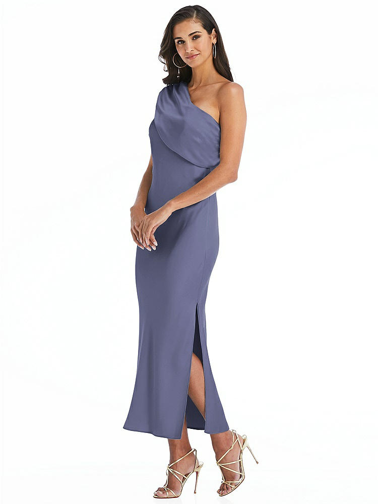 【STYLE: 8203】Draped One-Shoulder Convertible Midi Slip Dress【COLOR: French Blue】
