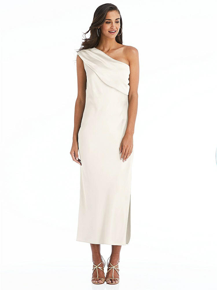 【STYLE: 8203】Draped One-Shoulder Convertible Midi Slip Dress【COLOR: Ivory】