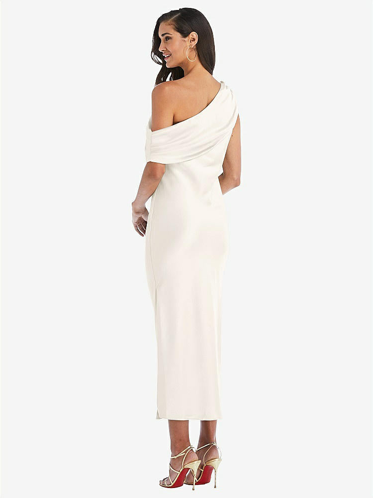 【STYLE: 8203】Draped One-Shoulder Convertible Midi Slip Dress【COLOR: Ivory】
