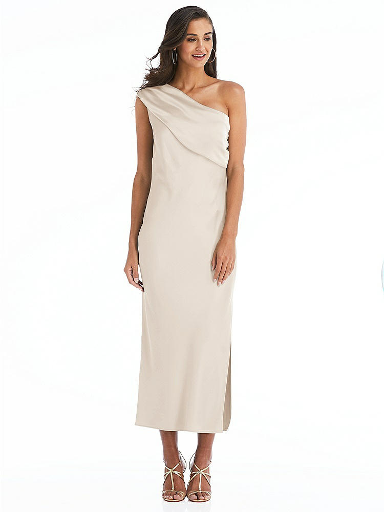 【STYLE: 8203】Draped One-Shoulder Convertible Midi Slip Dress【COLOR: Oat】