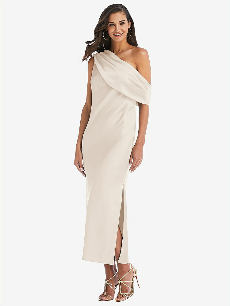 【STYLE: 8203】Draped One-Shoulder Convertible Midi Slip Dress【COLOR: Oat】