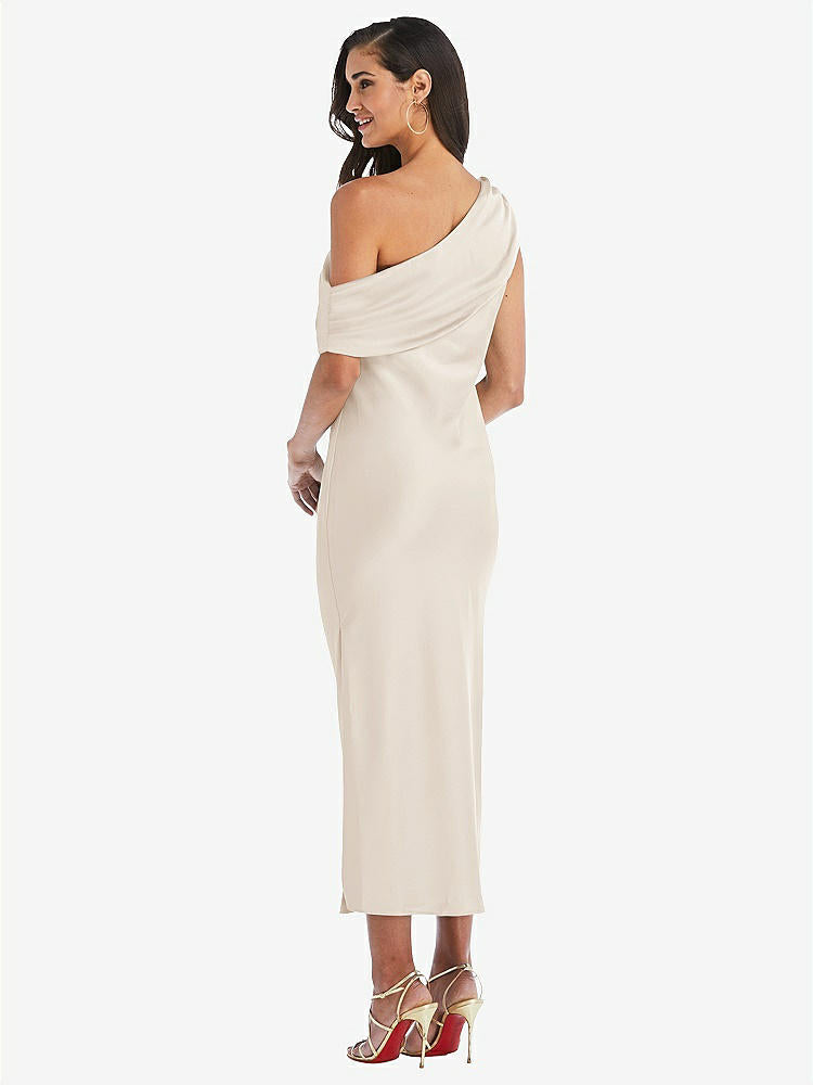 【STYLE: 8203】Draped One-Shoulder Convertible Midi Slip Dress【COLOR: Oat】