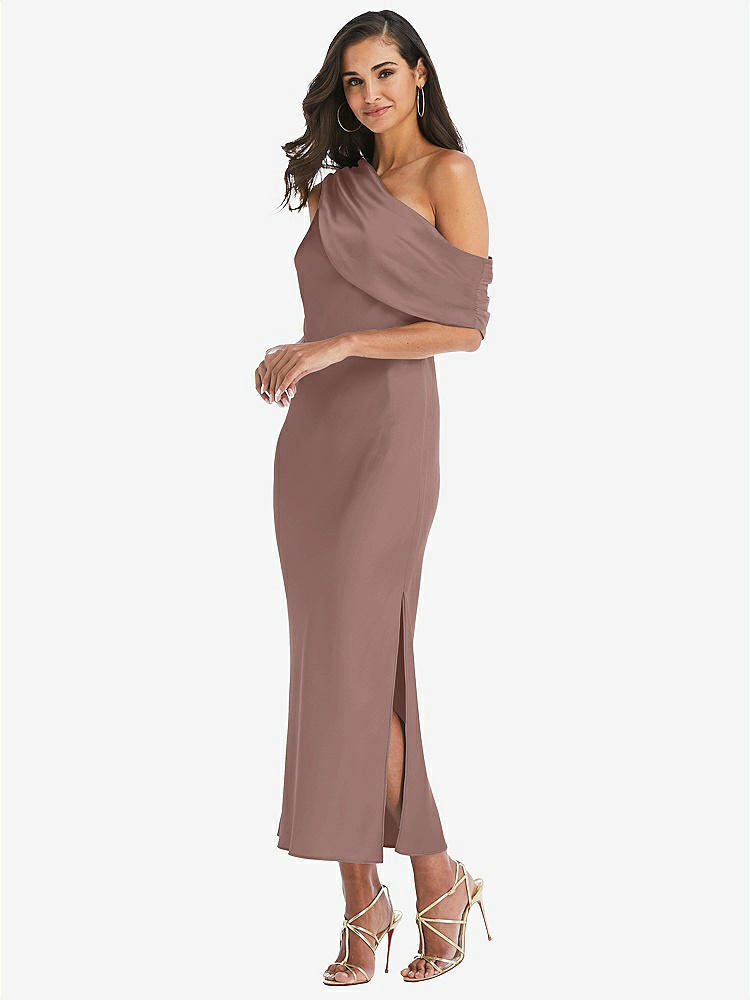 【STYLE: 8203】Draped One-Shoulder Convertible Midi Slip Dress【COLOR: Sienna】