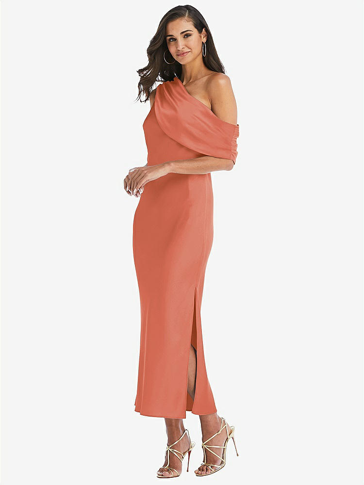 【NEW】【STYLE: 8203】ドレープ ワンショルダー コンバーチブル MIDI スリップ ドレス【COLOR: Terracotta Copper】【SIZE: 00-30W】