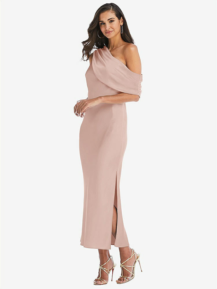 【NEW】【STYLE: 8203】ドレープ ワンショルダー コンバーチブル MIDI スリップ ドレス【COLOR: Toasted Sugar】【SIZE: 00-30W】