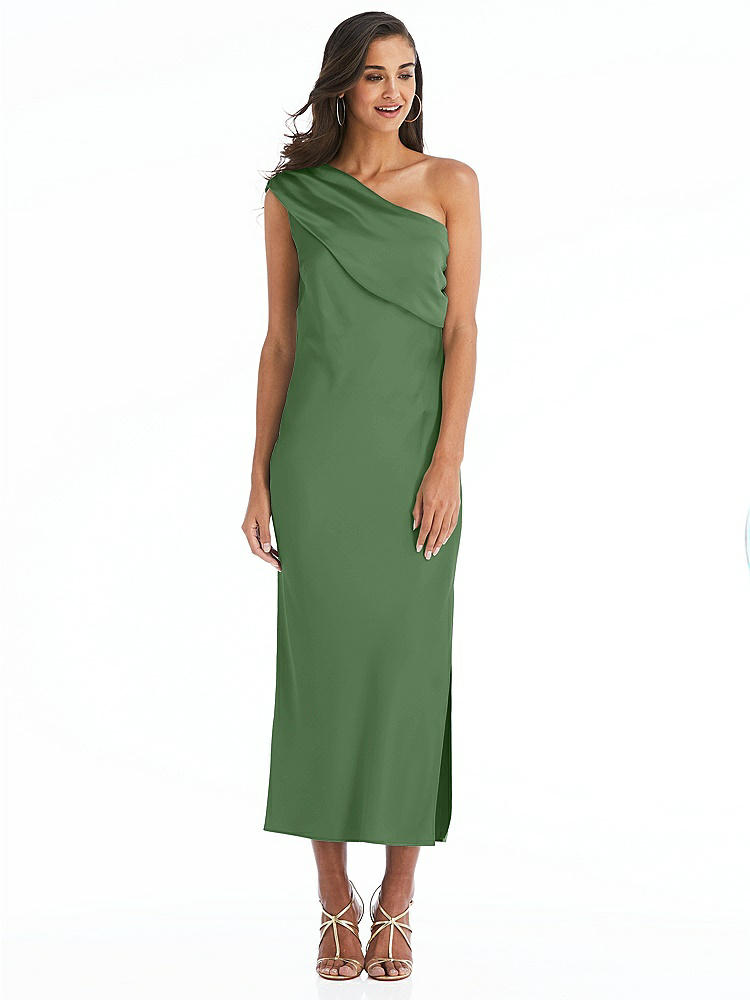 【STYLE: 8203】Draped One-Shoulder Convertible Midi Slip Dress【COLOR: Vineyard Green】