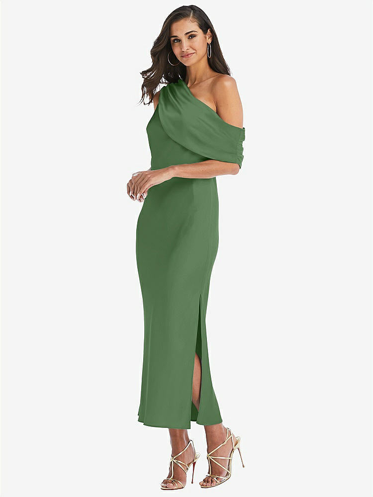 【STYLE: 8203】Draped One-Shoulder Convertible Midi Slip Dress【COLOR: Vineyard Green】