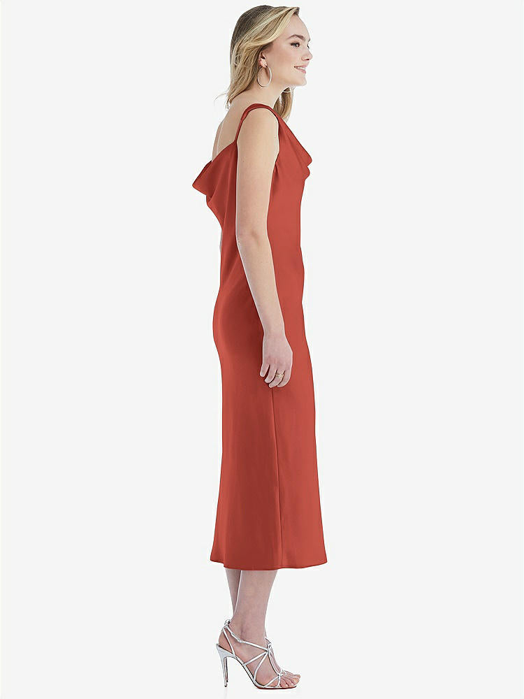 【STYLE: 8204】Asymmetrical One-Shoulder Cowl Midi Slip Dress【COLOR: Amber Sunset】