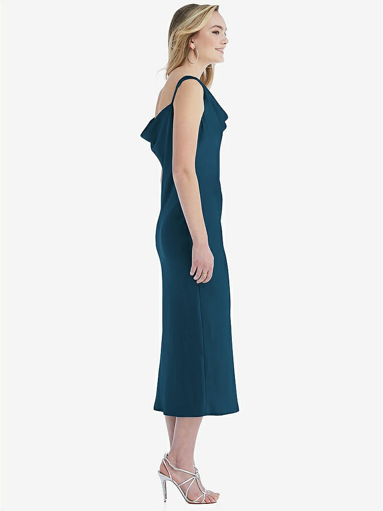 【STYLE: 8204】Asymmetrical One-Shoulder Cowl Midi Slip Dress【COLOR: Atlantic Blue】