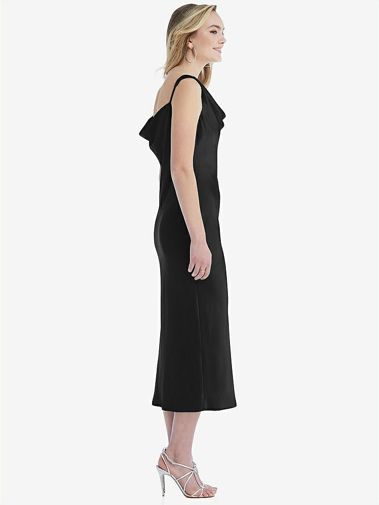 【NEW】【STYLE: 8204】非対称 ワン層 カウル MIDI スリップ ドレス【COLOR: Black】【SIZE: 00-30W】