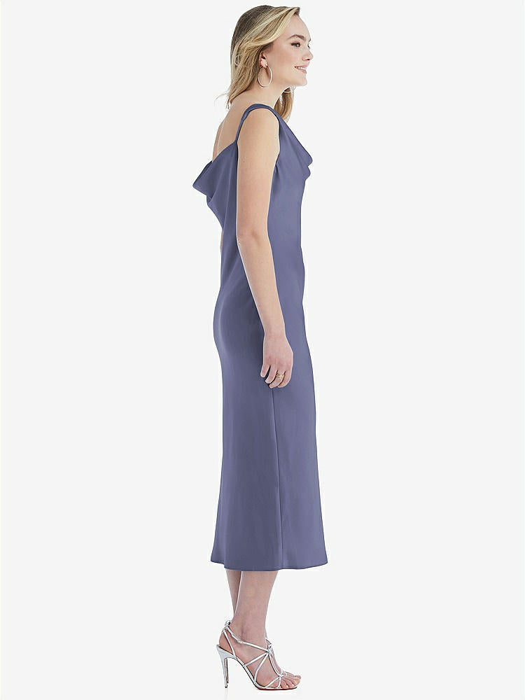 【STYLE: 8204】Asymmetrical One-Shoulder Cowl Midi Slip Dress【COLOR: French Blue】