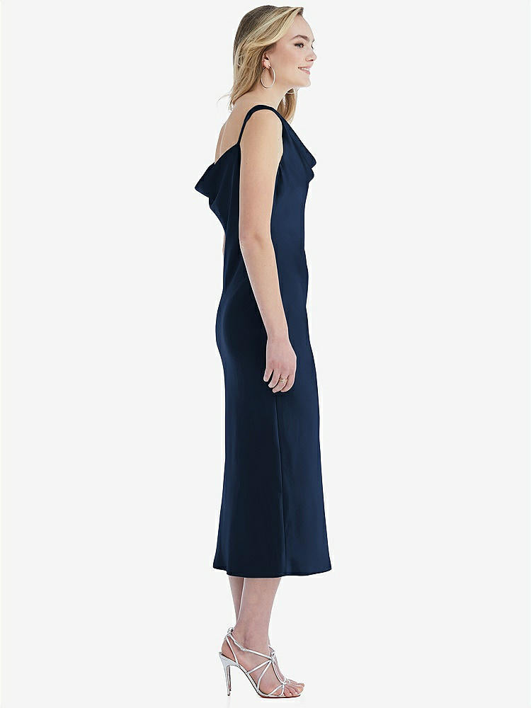 【STYLE: 8204】Asymmetrical One-Shoulder Cowl Midi Slip Dress【COLOR: Midnight Navy】