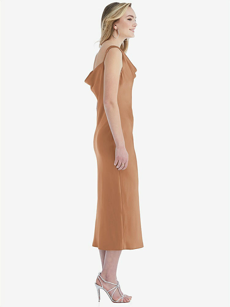 【STYLE: 8204】Asymmetrical One-Shoulder Cowl Midi Slip Dress【COLOR: Toffee】