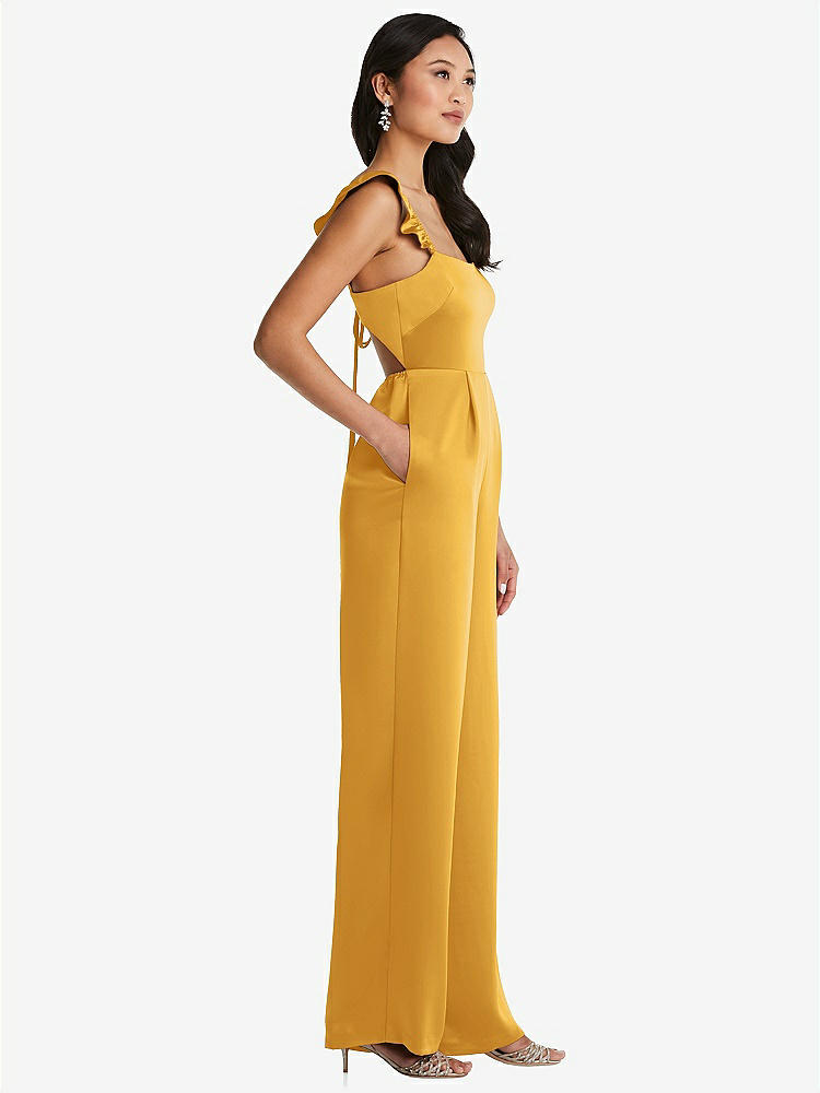 【NEW】【STYLE: 8206】フリル 袖 ネクタイバック ジャンプスーツ ポケット付き【COLOR: NYC Yellow】【SIZE: 00-30W】