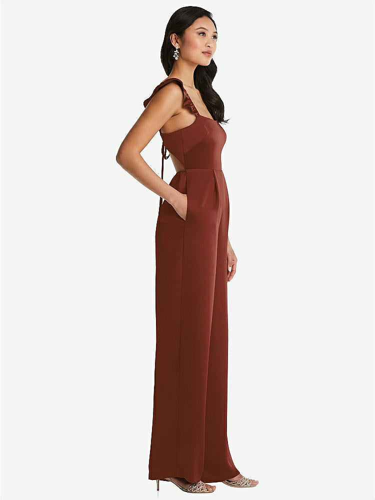 【NEW】【STYLE: 8206】フリル 袖 ネクタイバック ジャンプスーツ ポケット付き【COLOR: Auburn Moon】【SIZE: 00-30W】