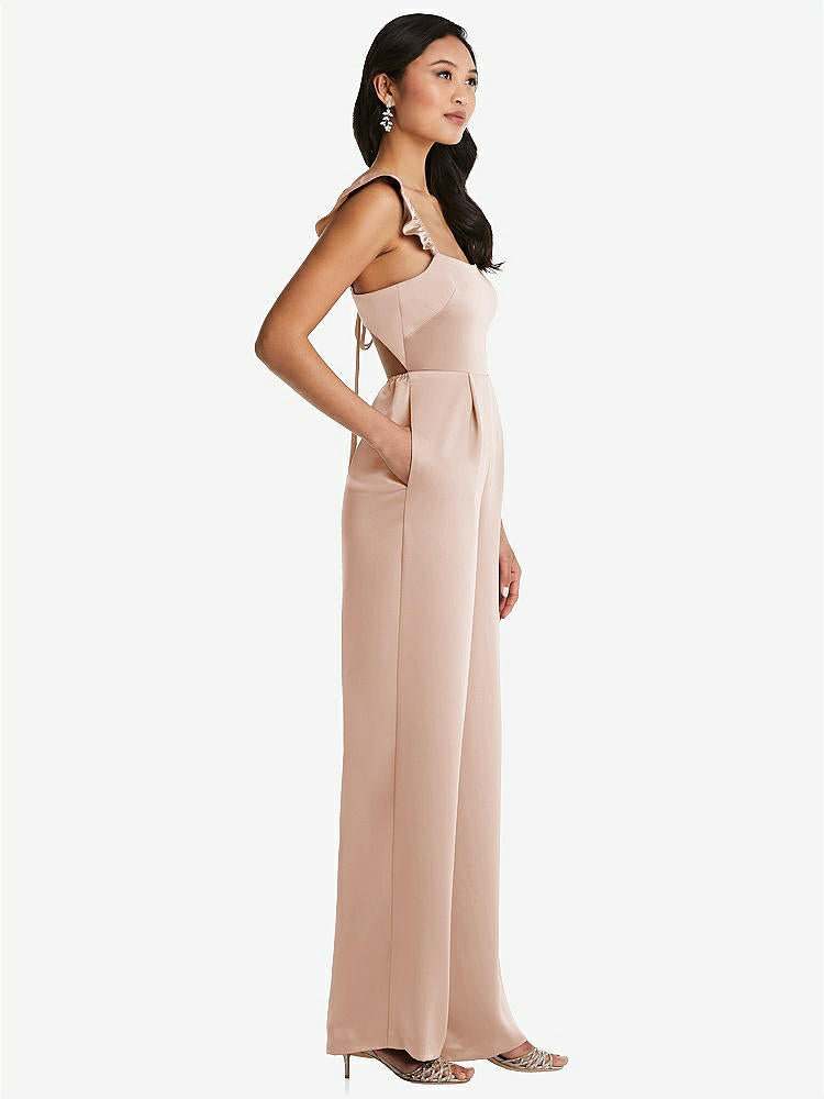 【NEW】【STYLE: 8206】フリル 袖 ネクタイバック ジャンプスーツ ポケット付き【COLOR: Cameo】【SIZE: 00-30W】