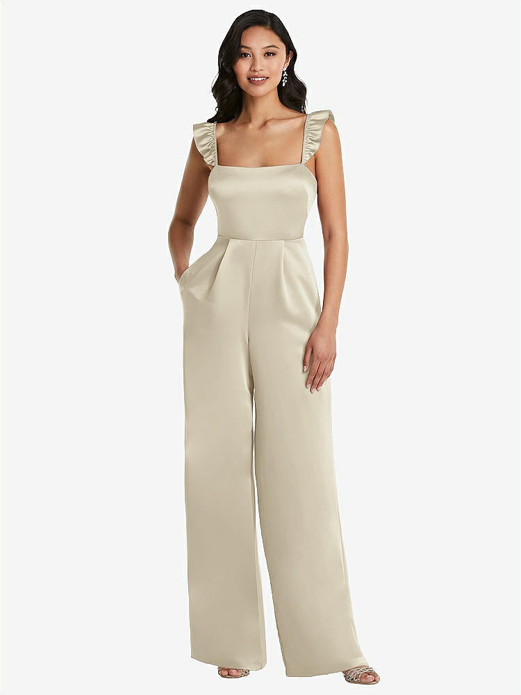 【NEW】【STYLE: 8206】フリル 袖 ネクタイバック ジャンプスーツ ポケット付き【COLOR: Champagne】【SIZE: 00-30W】