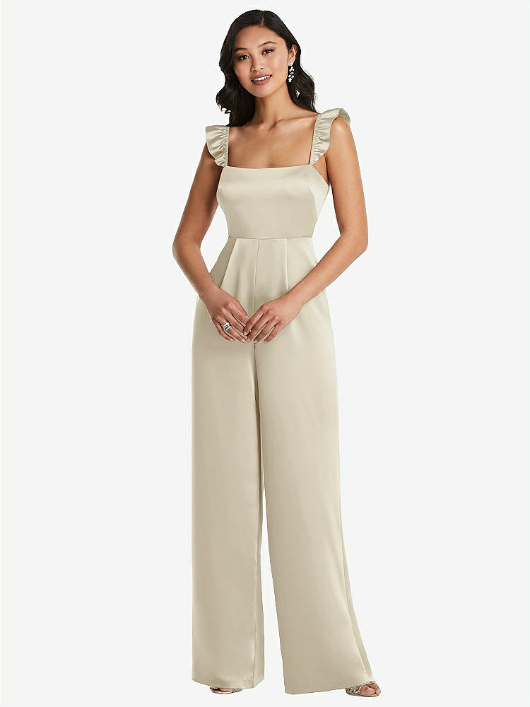 【NEW】【STYLE: 8206】フリル 袖 ネクタイバック ジャンプスーツ ポケット付き【COLOR: Champagne】【SIZE: 00-30W】