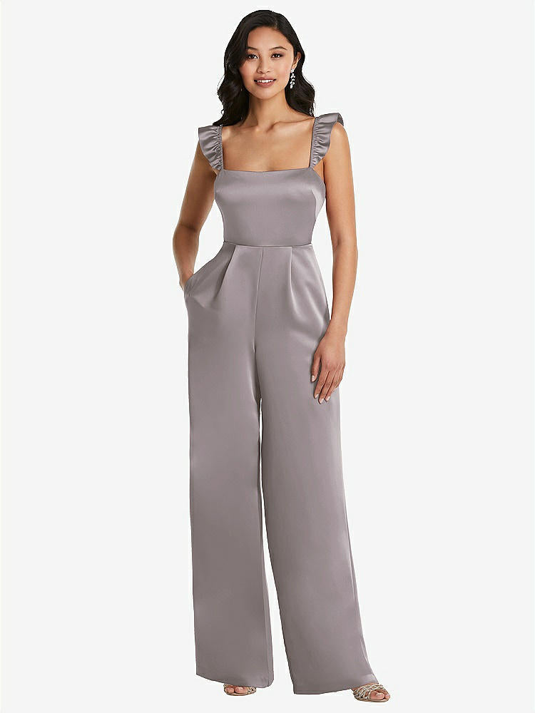 【NEW】【STYLE: 8206】フリル 袖 ネクタイバック ジャンプスーツ ポケット付き【COLOR: Cashmere Gray】【SIZE: 00-30W】