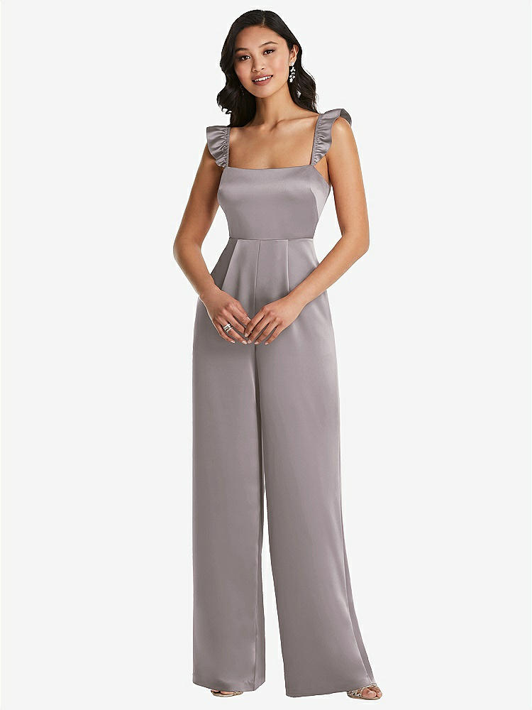 【NEW】【STYLE: 8206】フリル 袖 ネクタイバック ジャンプスーツ ポケット付き【COLOR: Cashmere Gray】【SIZE: 00-30W】