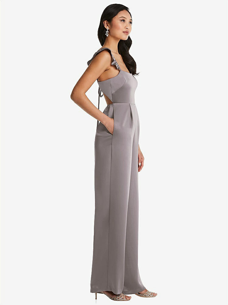 【NEW】【STYLE: 8206】フリル 袖 ネクタイバック ジャンプスーツ ポケット付き【COLOR: Cashmere Gray】【SIZE: 00-30W】