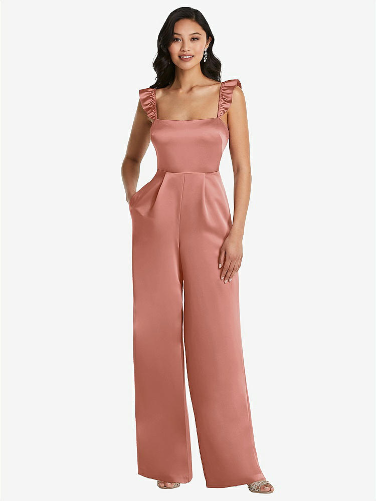 【NEW】【STYLE: 8206】フリル 袖 ネクタイバック ジャンプスーツ ポケット付き【COLOR: Desert Rose】【SIZE: 00-30W】