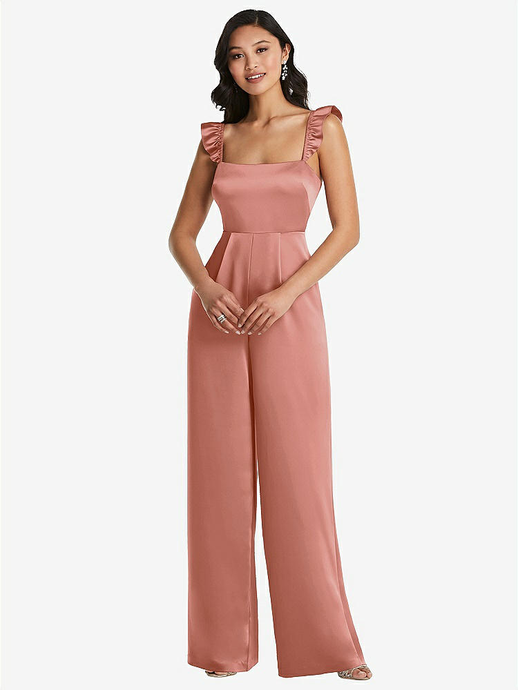 【NEW】【STYLE: 8206】フリル 袖 ネクタイバック ジャンプスーツ ポケット付き【COLOR: Desert Rose】【SIZE: 00-30W】