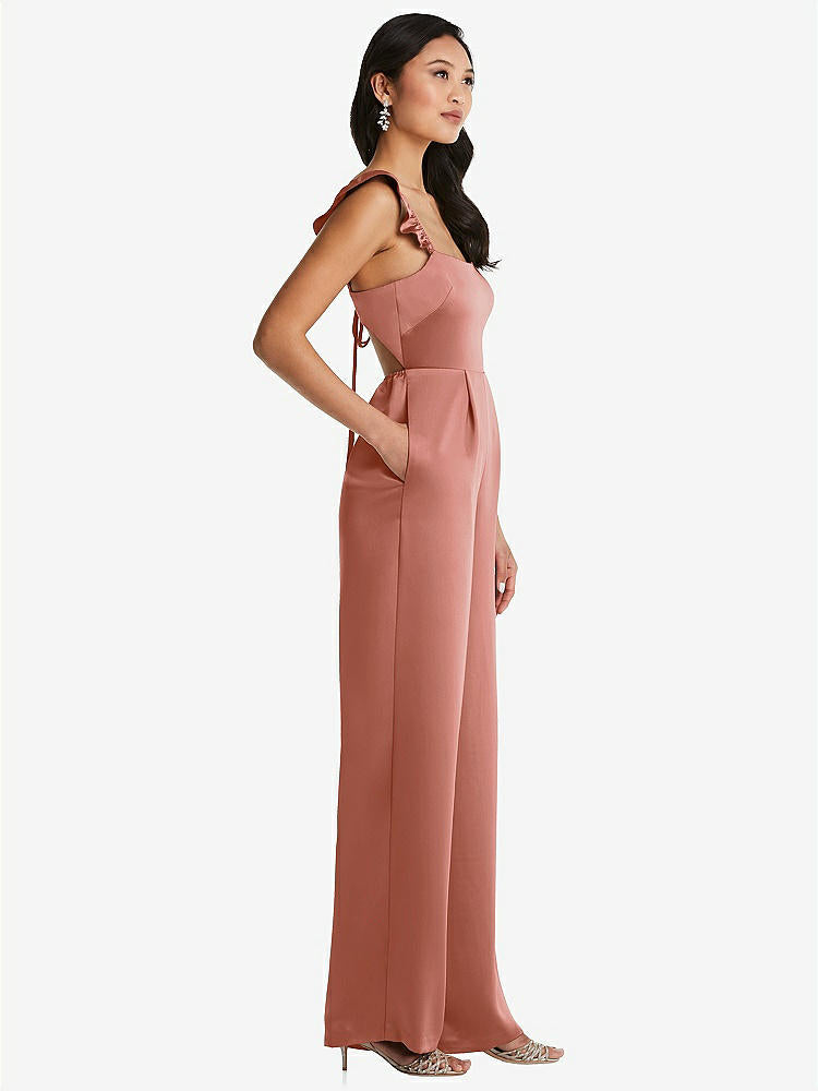 【NEW】【STYLE: 8206】フリル 袖 ネクタイバック ジャンプスーツ ポケット付き【COLOR: Desert Rose】【SIZE: 00-30W】